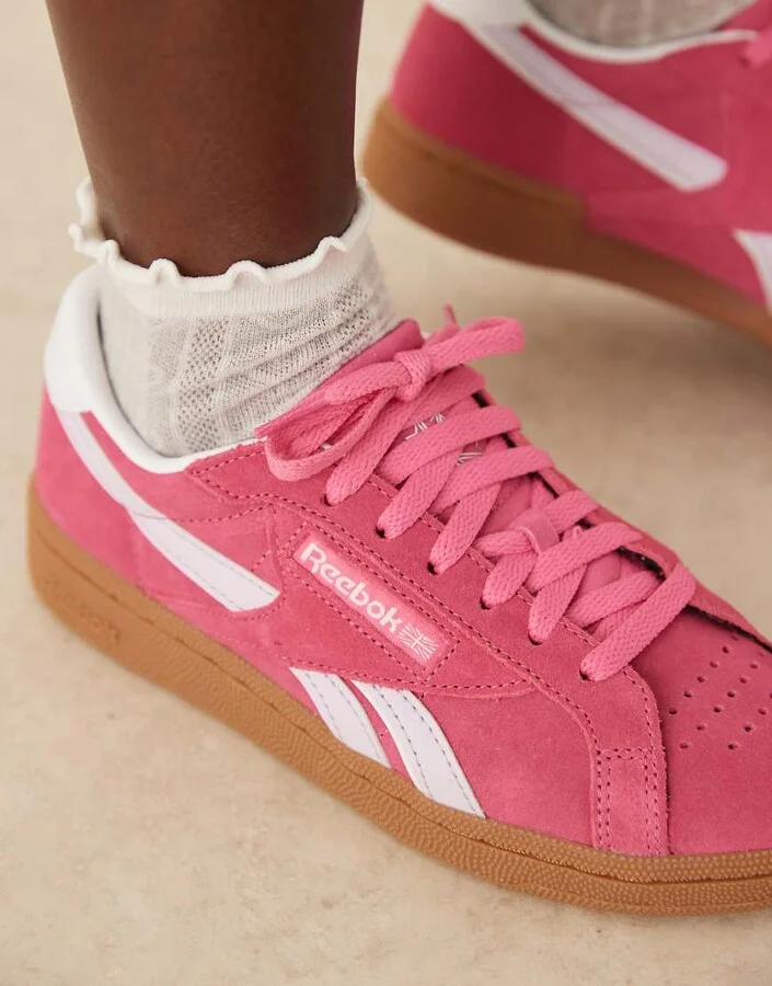 Reebok Club C Grounds sneakers in pink and white detail with rubber sole - Image 4
