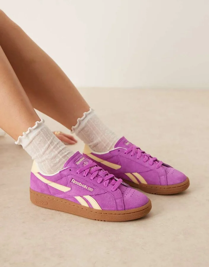 Reebok Club C Grounds sneakers in purple and white detail with gumsole