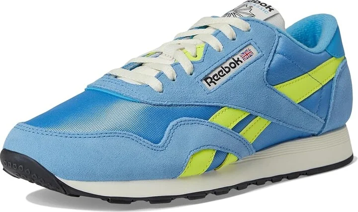 Reebok Lifestyle Classic Nylon Men's Shoes Essential Blue/Solar Acid Yellow/Chalk : 10 D - Medium, Leather - Image 5