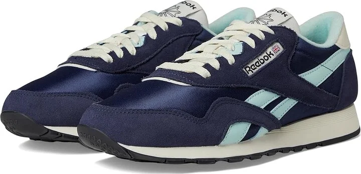 Reebok Lifestyle Classic Nylon Men's Shoes Vector Navy/Glitch Aqua/Vintage Chalk : 3 D - Medium, Leather