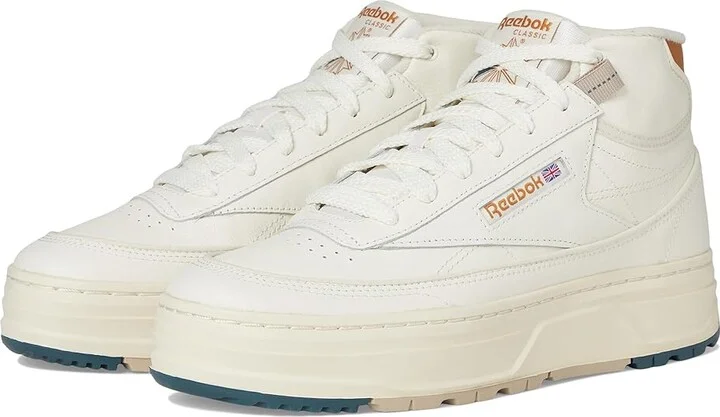 Reebok Lifestyle Club C Geo Mid Women's Shoes Chalk/Court Brown/Hoops Blue : 6.5 B - Medium, Leather