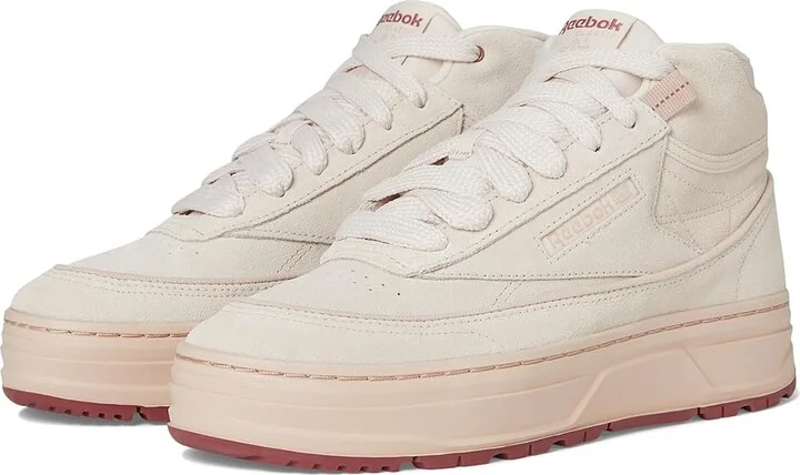 Reebok Lifestyle Club C Geo Mid Women's Shoes Pink Stucco/Pink Stucco/Rose : 5 B - Medium, Leather