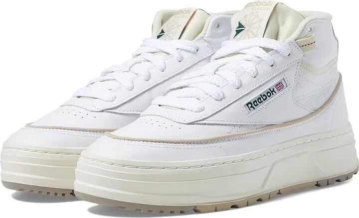 Reebok Lifestyle Club C Geo Mid Women's Shoes White/Chalk/Dark Green : 10.5 B - Medium, Leather