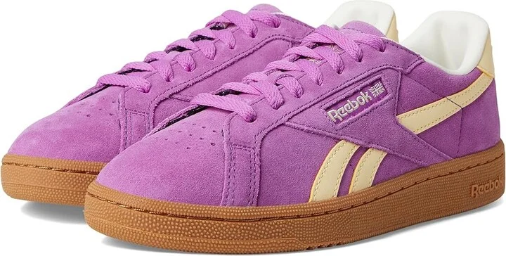 Reebok Lifestyle Club C Grounds UK Women's Shoes Purple Rave/Bleached Yellow/Chalk : 8.5 B - Medium, Suede