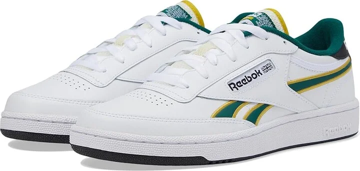 Reebok Lifestyle Club C Revenge Shoes White/Fierce Gold/Collegiate Green : Men's 8.5 - Women's 10 Medium, Leather