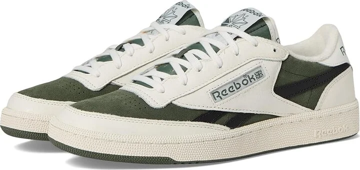 Reebok Lifestyle Club C Revenge Vintage II Athletic Shoes Chalk/Breakaway Green/Washed Black : Men's 7.5 - Women's 9 Medium, Leather