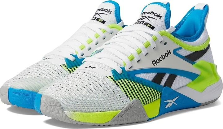 Reebok Nano Court Athletic Shoes White/Digital Lime/Aqua : Men's 11.5 - Women's 13 Medium, Textile