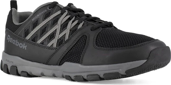 Reebok Work Men's Sublite Soft Toe Comfort Ath Black with Grey Trim - 5 Medium