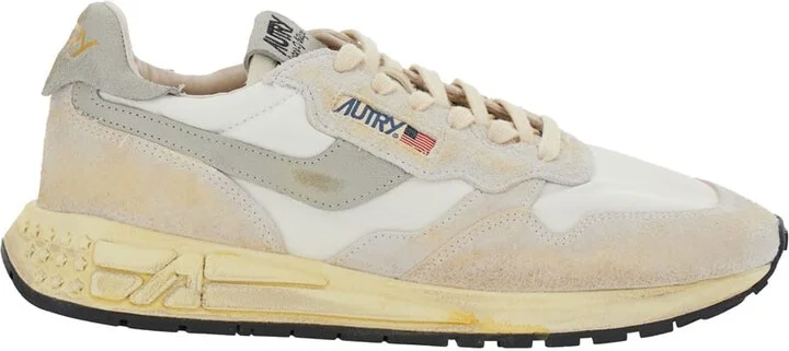 'reel Wind Super Vintage' Beige Low Top Sneakers With Logo Detail And Vintage Effect In Suede Man