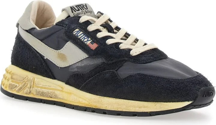 'reel Wind Super Vintage' Black Low Top Sneakers With Logo Detail And Vintage Effect In Suede Man - Image 2