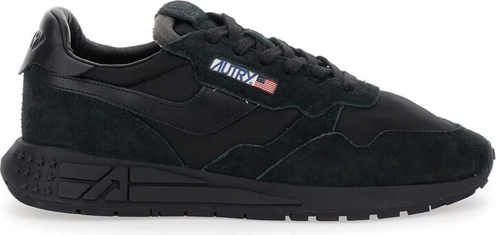 'reelwind' Black Low Top Sneakers With Logo Patch Ontongue And Side In Suede Man