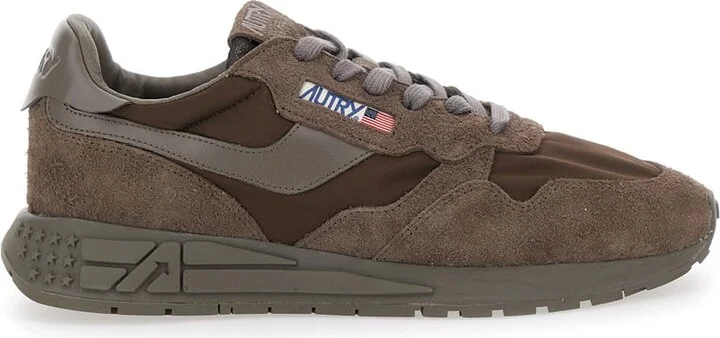 'reelwind' Brown Low Top Sneakers With Logo Patch Ontongue And Side In Suede Man