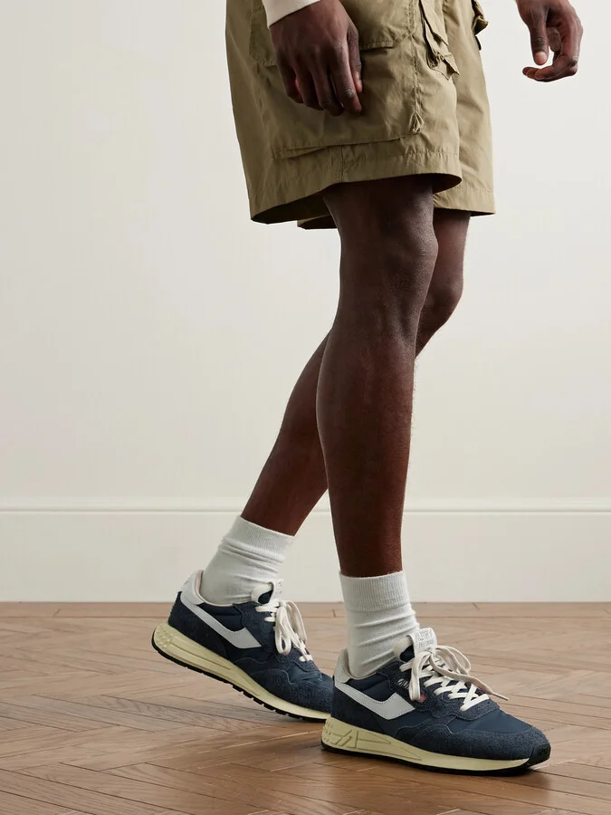 Reelwind Low Cracked-Leather Trimmed Suede and Shell Sneakers - Image 2