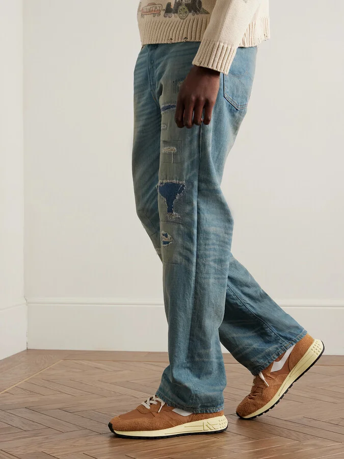 Reelwind Low Cracked-Leather Trimmed Suede and Shell Sneakers - Image 2