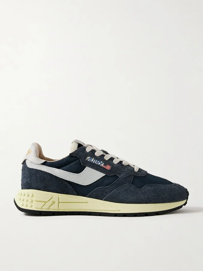 Reelwind Low Cracked-Leather Trimmed Suede and Shell Sneakers