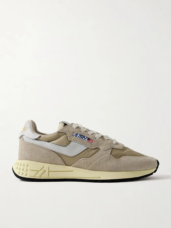 Reelwind Low Cracked-Leather Trimmed Suede and Shell Sneakers