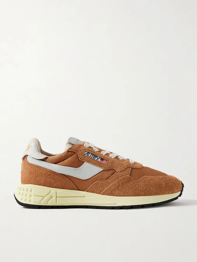 Reelwind Low Cracked-Leather Trimmed Suede and Shell Sneakers