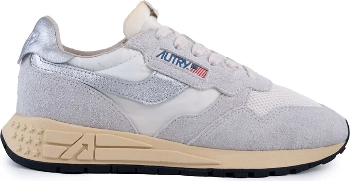 Reelwind Low Sneakers In White And Silver Nylon And Suede