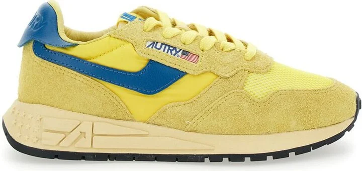 'Reelwind' Yellow Low Top Sneakers With Logo Patch On Tongue And Side In Leather Blend Woman
