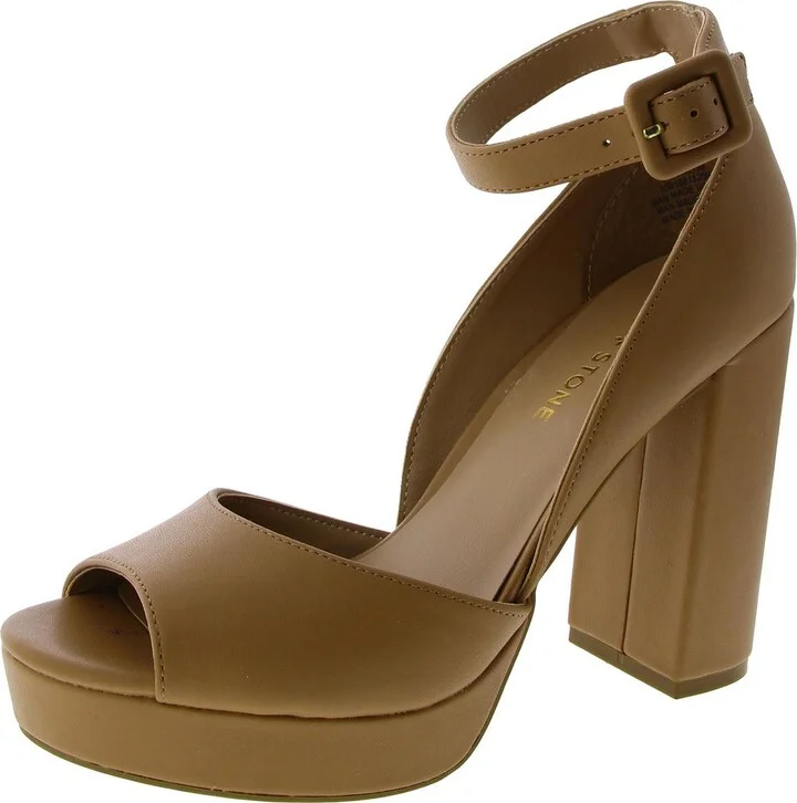 Reemaa Womens Faux Leather Ankle Strap Heels