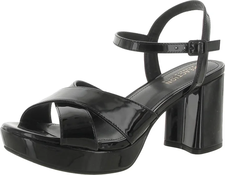 Reeva Womens Patent Ankle Strap Block Heel
