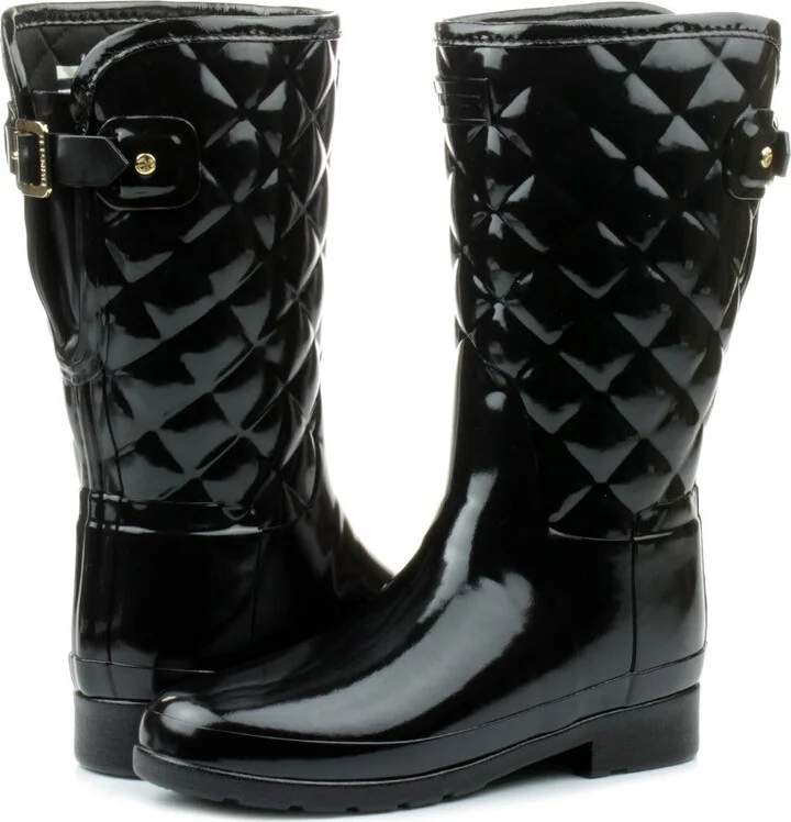 Refined Gloss Quilt Short S1029RGL Women's US 8 Black Rain Boots ZPO3372