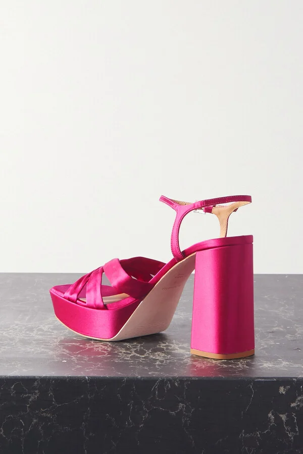 REFORMATION - Monetta Satin Platform Sandals - Pink - Image 3