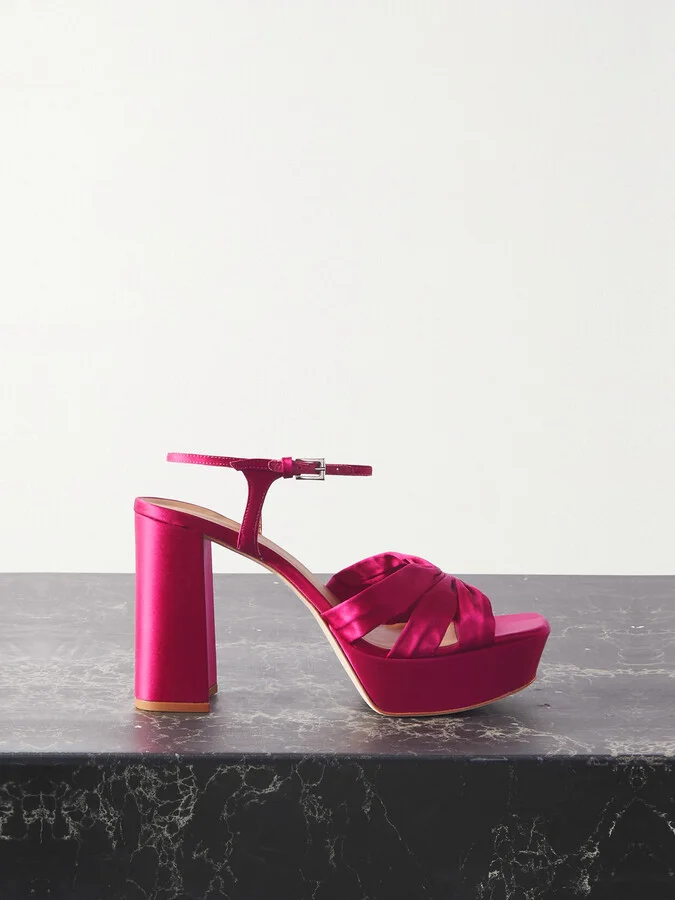 REFORMATION - Monetta Satin Platform Sandals - Pink