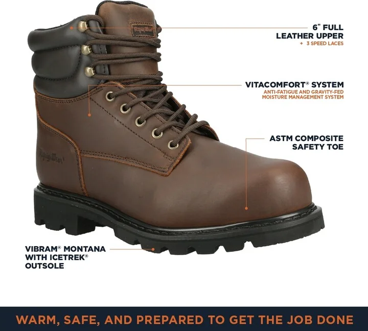 RefrigiWear Men's Men s Classic Brown Leather Composite Toe Work Boots - Durable, Comfortable, and Safe for Tough Jobs - Image 3