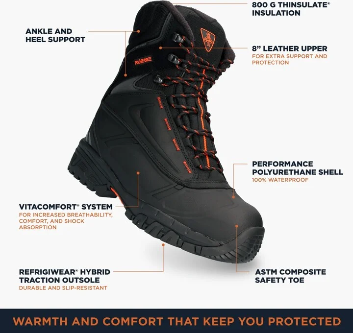 RefrigiWear Men's Polar Force Max Waterproof Insulated 8-Inch Leather Work Boots - Image 2