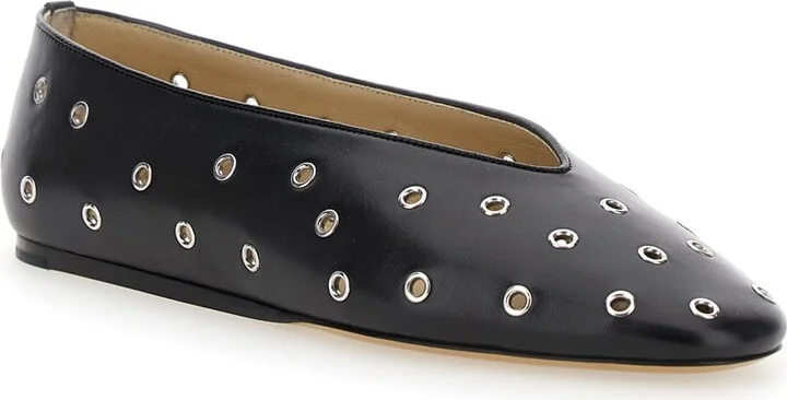 'regency' Black Ballerinas With Eyelets In Leather Woman - Image 2