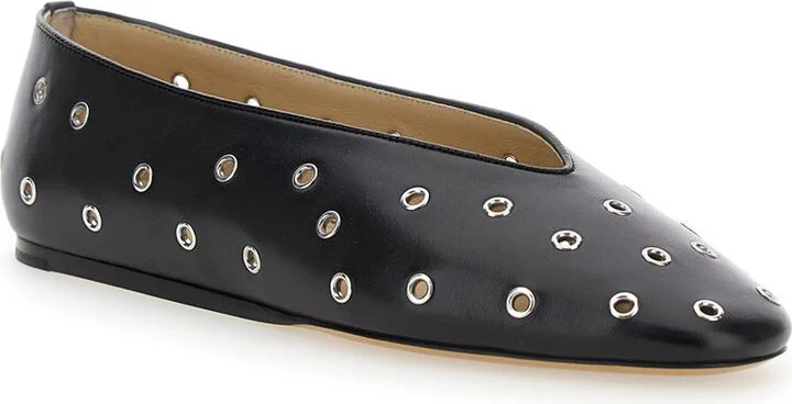 'Regency' Black Ballerinas With Eyelets In Leather Woman - Image 2