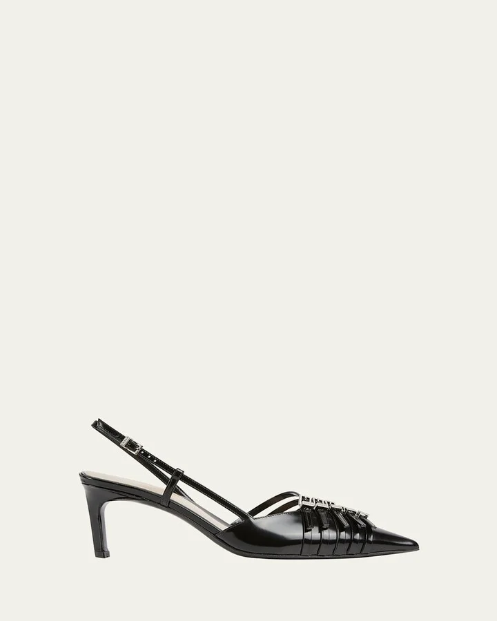 Regent Leather Buckles Slingback Pumps