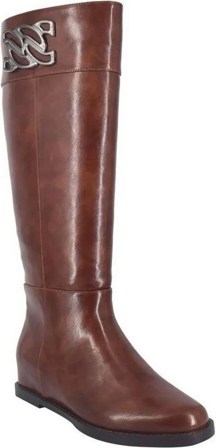 REILEY Womens Faux Leather Zip Up Knee-High Boots