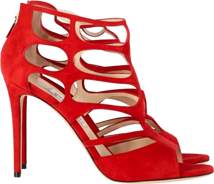 Ren 100 Caged Sandals in Red Suede