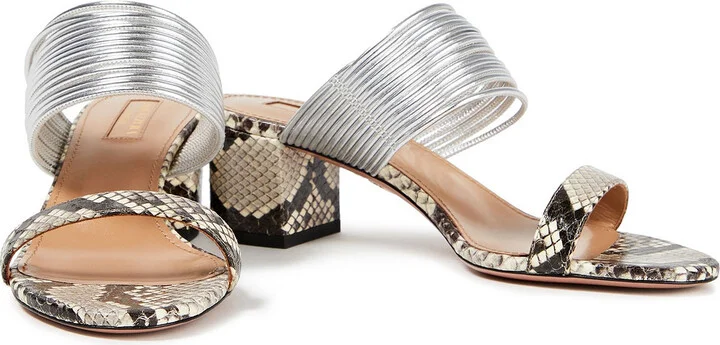 Rendez Vous 50 metallic faux leather and elaphe mules - Image 2