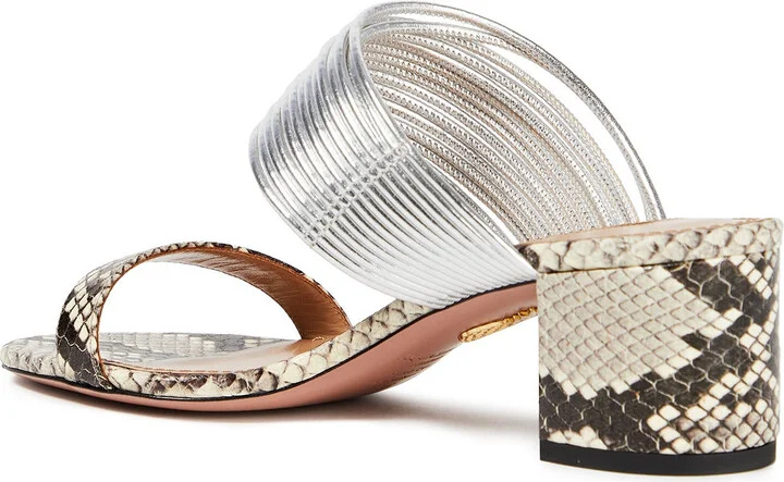 Rendez Vous 50 metallic faux leather and elaphe mules - Image 3