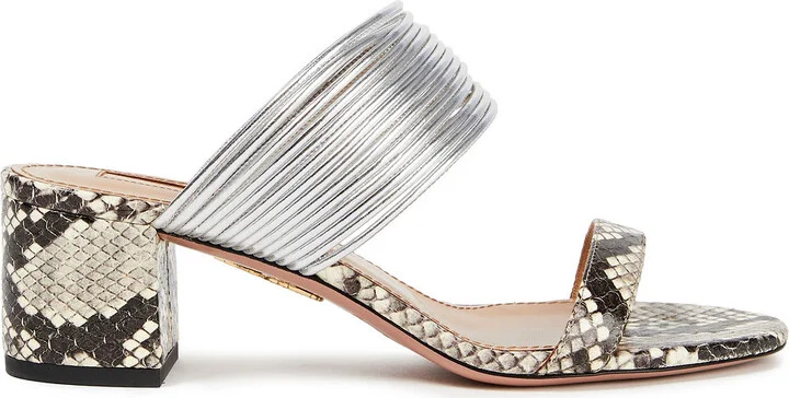 Rendez Vous 50 metallic faux leather and elaphe mules