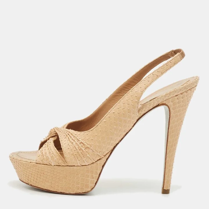 René Caovilla Beige Python Platform Sandals Size 39