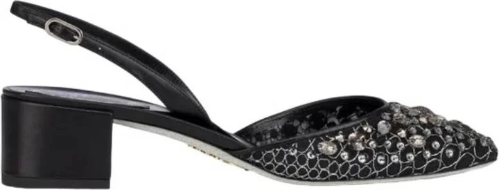 Rene Caovilla Black Cinderella 40 Crystal Slingback Pumps