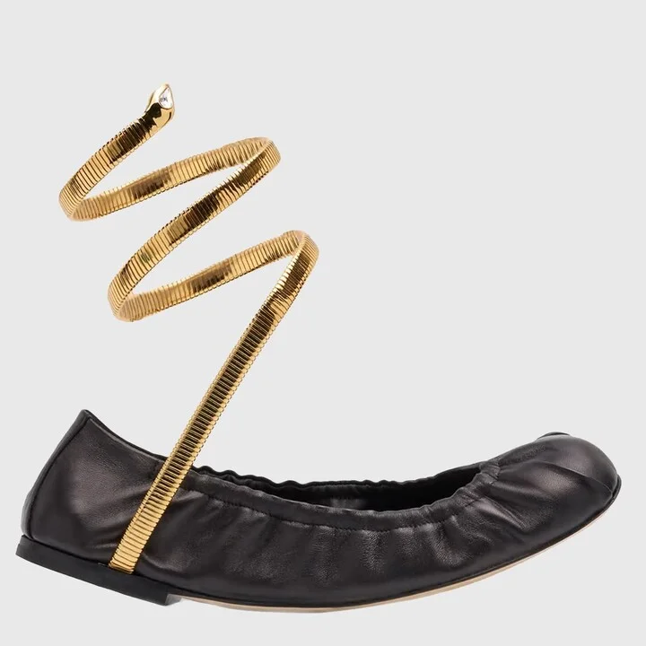 René Caovilla Black Leather Flats