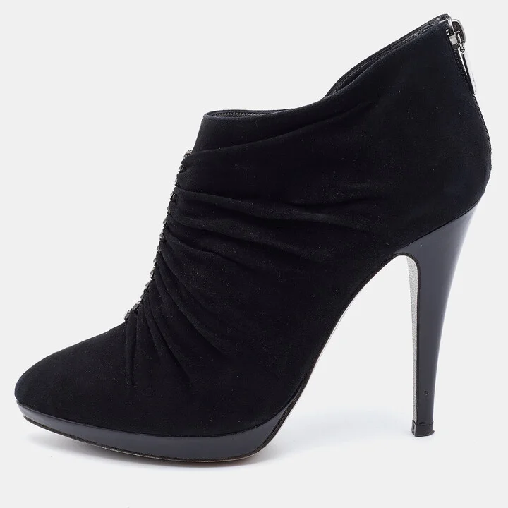 René Caovilla Black Suede Crystal embellished Ankle Length Boots Size 39