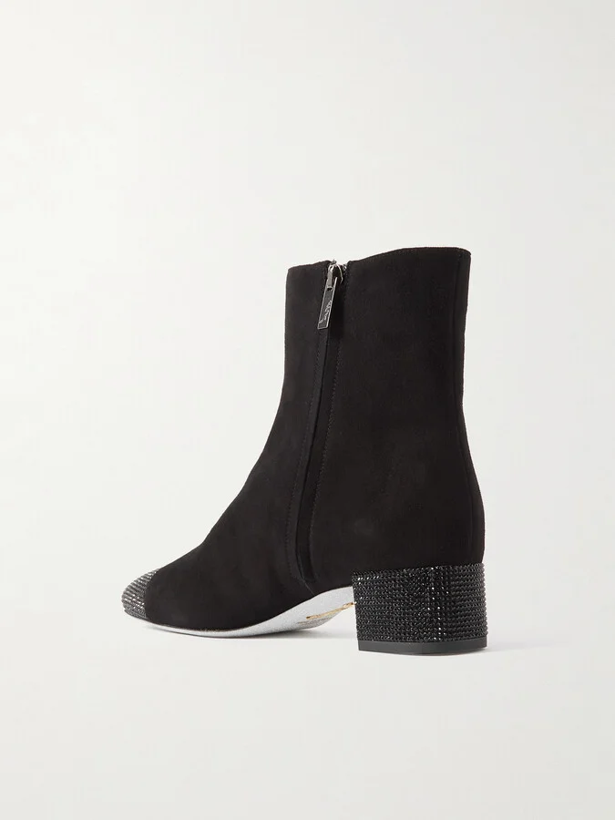 René Caovilla - Bonnie Embellished Suede Ankle Boots - Black - Image 3
