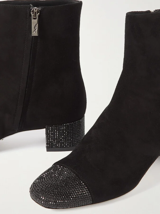 René Caovilla - Bonnie Embellished Suede Ankle Boots - Black - Image 4