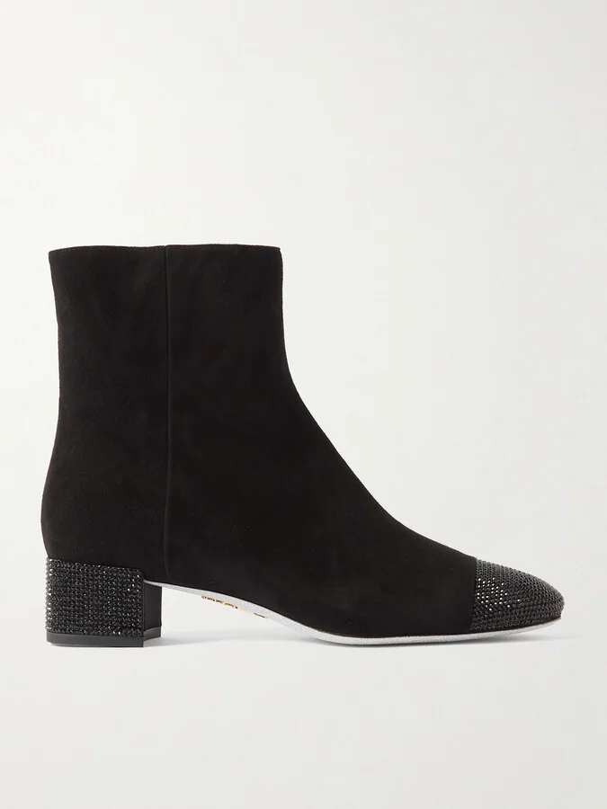 René Caovilla - Bonnie Embellished Suede Ankle Boots - Black