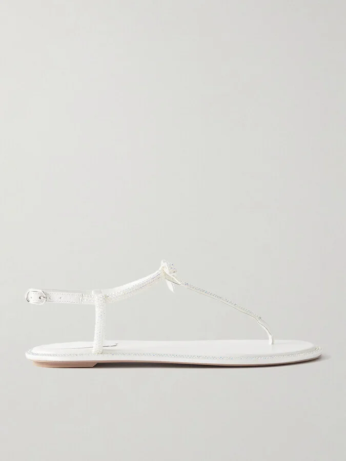René Caovilla - Caterina Bow And Crystal-embellished Leather Sandals - White