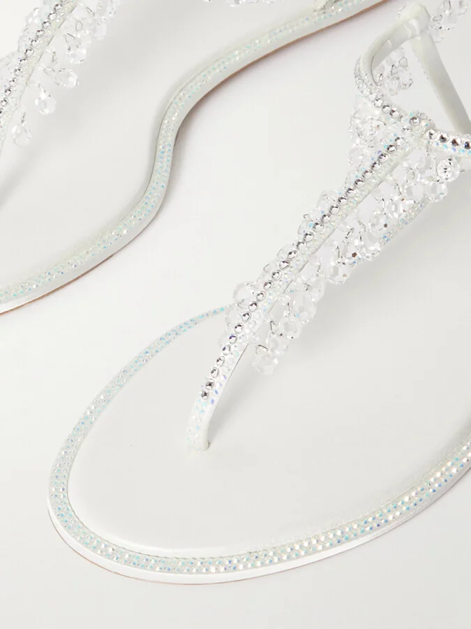 René Caovilla - Chandelier Crystal-embellished Satin Sandals - White - Image 4