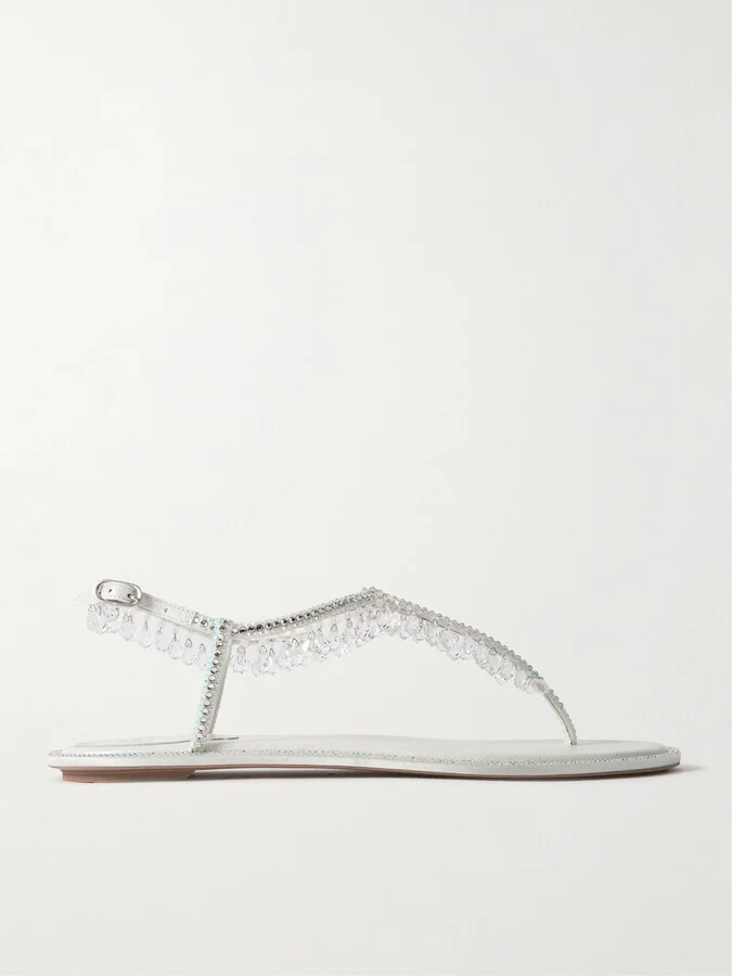 René Caovilla - Chandelier Crystal-embellished Satin Sandals - White