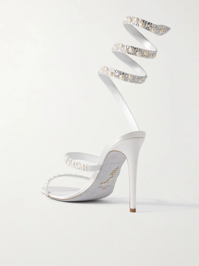 René Caovilla - Chandelier Embellished Satin Sandals - White - Image 3