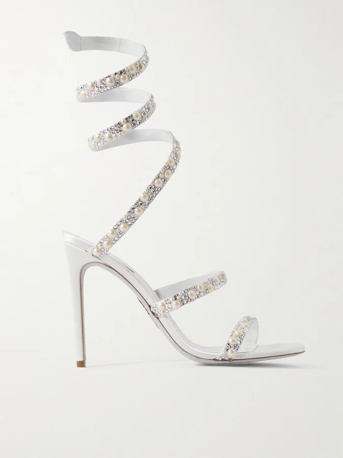 René Caovilla - Chandelier Embellished Satin Sandals - White